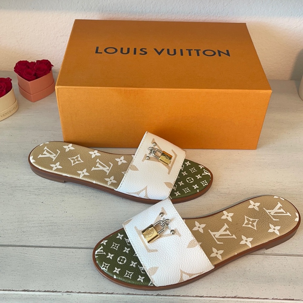 Louis Vuitton White and Brown Women's Slides